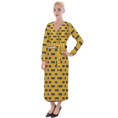 Yellow And Black Pattern Velvet Maxi Wrap Dress by Pakrebo