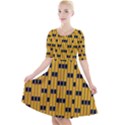 Yellow And Black Pattern Quarter Sleeve A-Line Dress View1