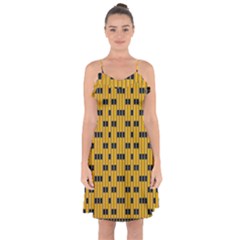 Yellow And Black Pattern Ruffle Detail Chiffon Dress by Pakrebo