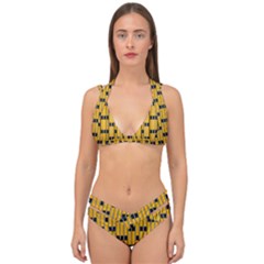 Yellow And Black Pattern Double Strap Halter Bikini Set by Pakrebo