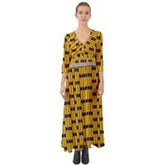 Yellow And Black Pattern Button Up Boho Maxi Dress by Pakrebo