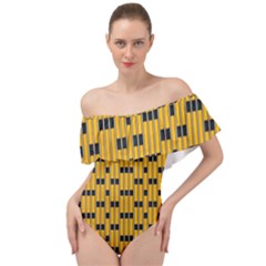 Yellow And Black Pattern Off Shoulder Velour Bodysuit  by Pakrebo