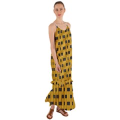 Yellow And Black Pattern Cami Maxi Ruffle Chiffon Dress by Pakrebo