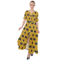 Yellow And Black Pattern Waist Tie Boho Maxi Dress