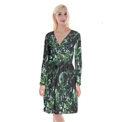 Beautiful Botanical Bright Long Sleeve Velvet Front Wrap Dress by Pakrebo