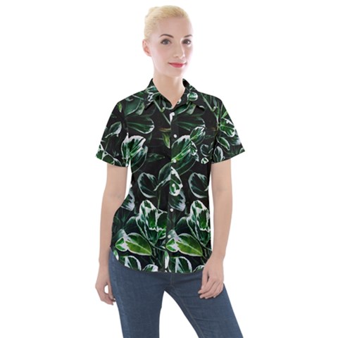 Beautiful Botanical Bright Women s Short Sleeve Pocket Shirt by Pakrebo