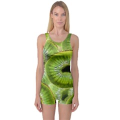 Sliced Kiwi Fruits Green One Piece Boyleg Swimsuit by Pakrebo