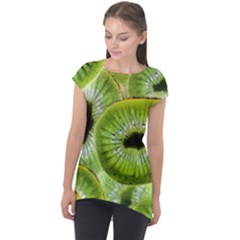 Sliced Kiwi Fruits Green Cap Sleeve High Low Top by Pakrebo