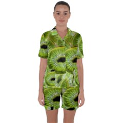 Sliced Kiwi Fruits Green Satin Short Sleeve Pyjamas Set by Pakrebo