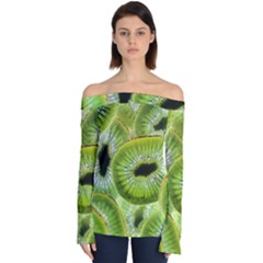 Sliced Kiwi Fruits Green Off Shoulder Long Sleeve Top by Pakrebo