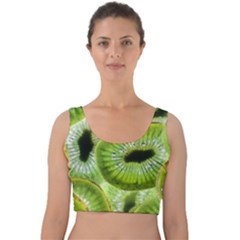 Sliced Kiwi Fruits Green Velvet Crop Top by Pakrebo