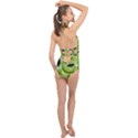 Sliced Kiwi Fruits Green Halter Front Plunge Swimsuit View2