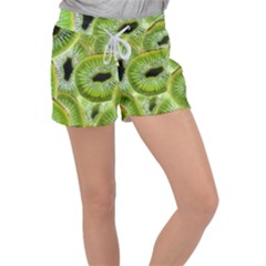 Sliced Kiwi Fruits Green Women s Velour Lounge Shorts by Pakrebo