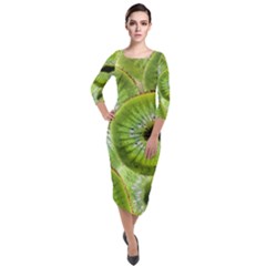 Sliced Kiwi Fruits Green Quarter Sleeve Midi Velour Bodycon Dress by Pakrebo