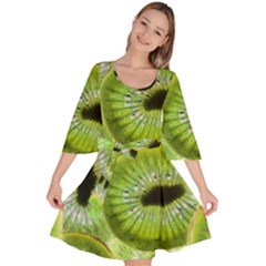 Sliced Kiwi Fruits Green Velour Kimono Dress by Pakrebo