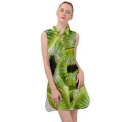 Sliced Kiwi Fruits Green Sleeveless Shirt Dress