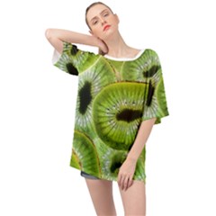 Sliced Kiwi Fruits Green Oversized Chiffon Top