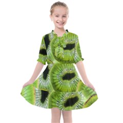 Sliced Kiwi Fruits Green Kids  All Frills Chiffon Dress