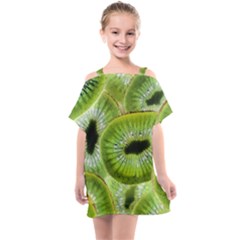 Sliced Kiwi Fruits Green Kids  One Piece Chiffon Dress by Pakrebo