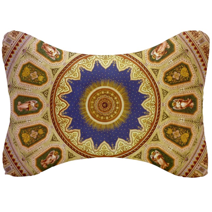 Red And White Angels Printed On Green Red And Purple Round Rug Seat Head Rest Cushion