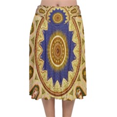 Red And White Angels Printed On Green Red And Purple Round Rug Velvet Flared Midi Skirt by Pakrebo