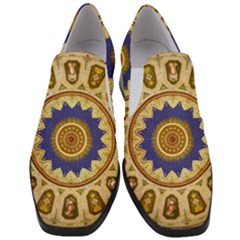 Red And White Angels Printed On Green Red And Purple Round Rug Women Slip On Heel Loafers by Pakrebo