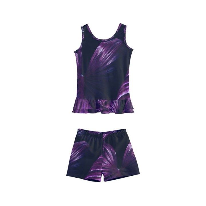 Purple Leaves Kids  Boyleg Swimsuit