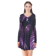 Purple Leaves Long Sleeve V-neck Flare Dress by Pakrebo