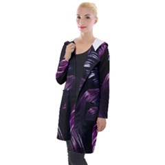 Purple Leaves Hooded Pocket Cardigan by Pakrebo