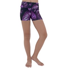 Purple Leaves Kids  Lightweight Velour Yoga Shorts by Pakrebo