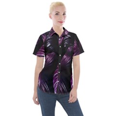 Purple Leaves Women s Short Sleeve Pocket Shirt