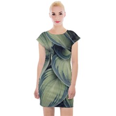 Closeup Photo Of Green Variegated Leaf Plants Cap Sleeve Bodycon Dress by Pakrebo