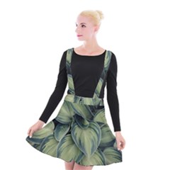 Closeup Photo Of Green Variegated Leaf Plants Suspender Skater Skirt by Pakrebo