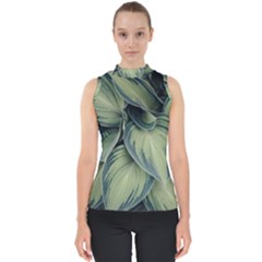 Closeup Photo Of Green Variegated Leaf Plants Mock Neck Shell Top by Pakrebo