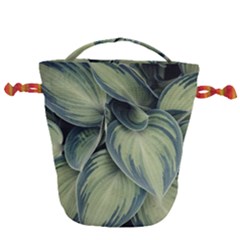 Closeup Photo Of Green Variegated Leaf Plants Drawstring Bucket Bag by Pakrebo