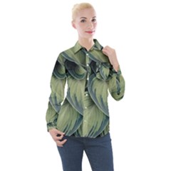 Closeup Photo Of Green Variegated Leaf Plants Women s Long Sleeve Pocket Shirt