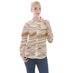 Brown And Yellow Abstract Painting Women s Long Sleeve Pocket Shirt