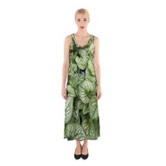 Green And White Leaf Plant Sleeveless Maxi Dress