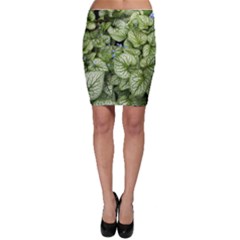 Green And White Leaf Plant Bodycon Skirt by Pakrebo