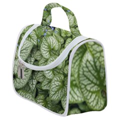 Green And White Leaf Plant Satchel Handbag