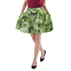 Green And White Leaf Plant A-line Pocket Skirt by Pakrebo