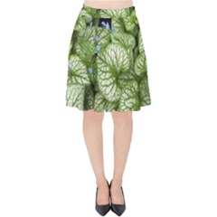 Green And White Leaf Plant Velvet High Waist Skirt by Pakrebo