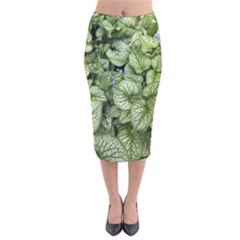 Green And White Leaf Plant Velvet Midi Pencil Skirt by Pakrebo