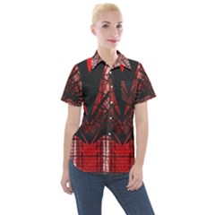 Low Angle Photography Of Red Metal Tower Women s Short Sleeve Pocket Shirt