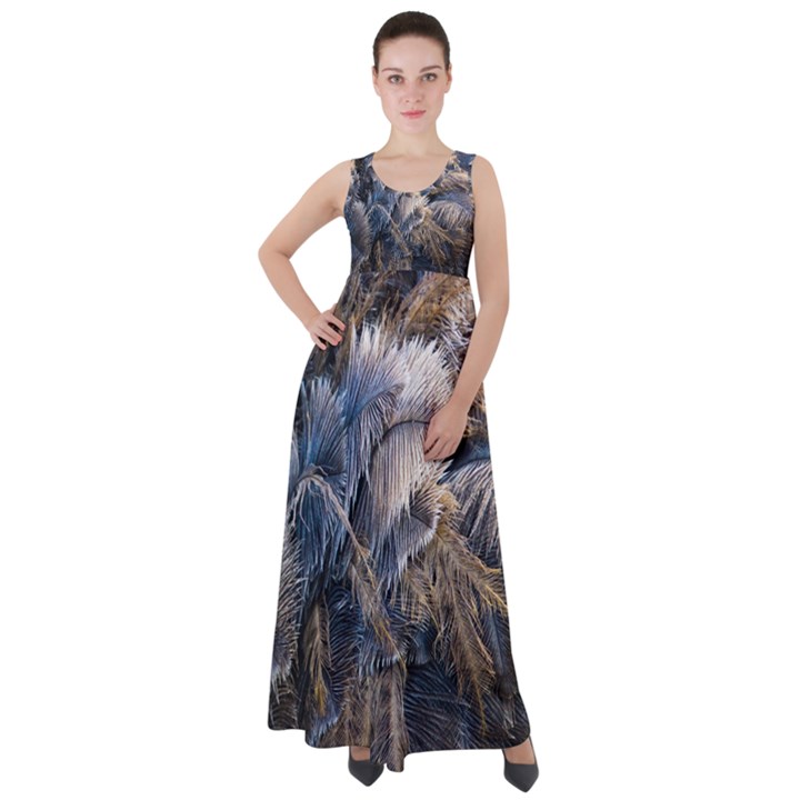 Dried Leafed Plants Empire Waist Velour Maxi Dress