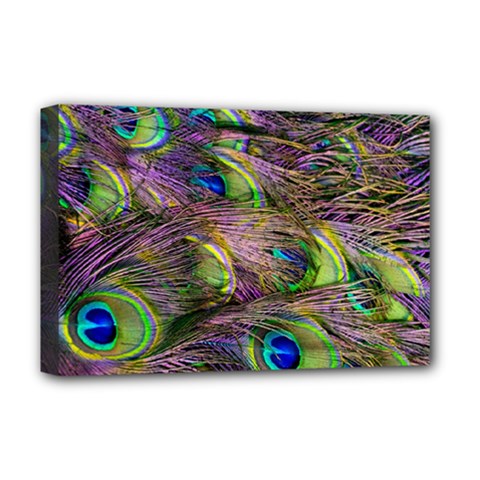 Green Purple And Blue Peacock Feather Digital Wallpaper Deluxe Canvas 18  X 12  (stretched) by Pakrebo