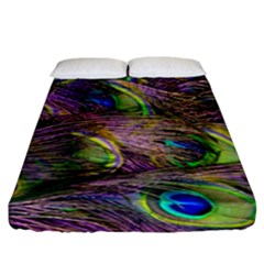 Green Purple And Blue Peacock Feather Digital Wallpaper Fitted Sheet (california King Size) by Pakrebo