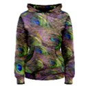 Green Purple And Blue Peacock Feather Digital Wallpaper Women s Pullover Hoodie View1