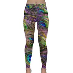 Green Purple And Blue Peacock Feather Digital Wallpaper Classic Yoga Leggings by Pakrebo