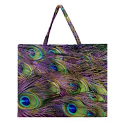 Green Purple And Blue Peacock Feather Digital Wallpaper Zipper Large Tote Bag by Pakrebo